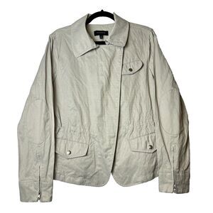 2/$30 Talbots Moto Jacket Asymmetrical Zip Size 14 Tan Neutral Cinch Waist